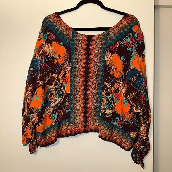 Free People Catch Me If You Can Boho Oversized Top Tie Sleeve Small EUC - Picture 5 of 11